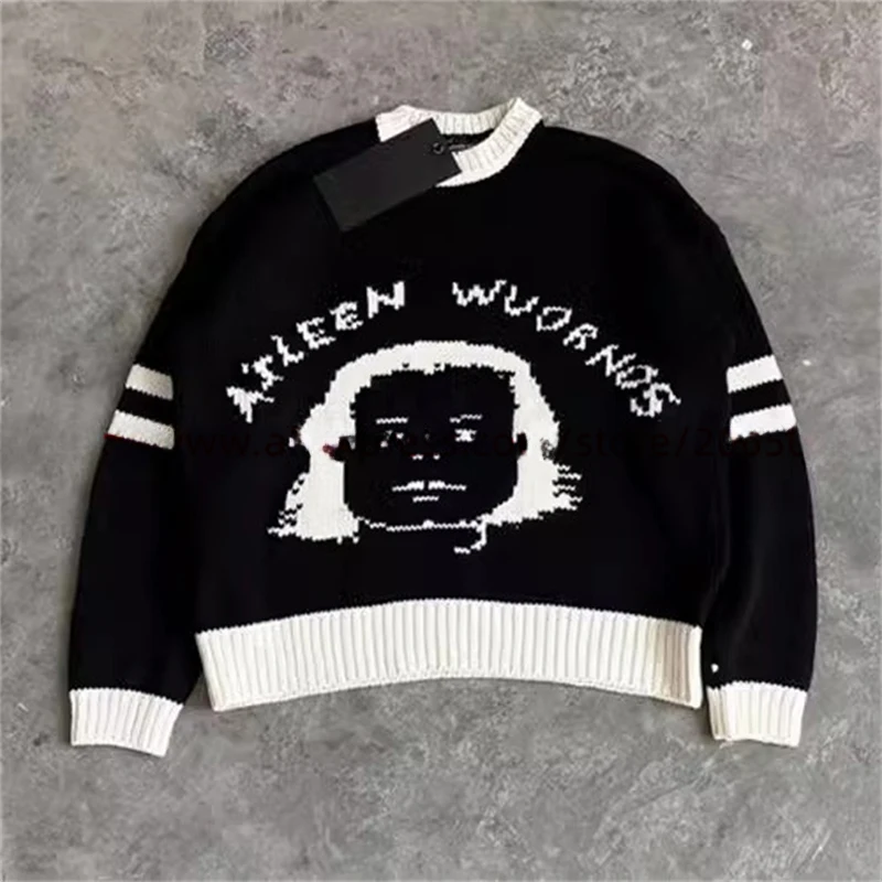 Европа Америка Бестселлер Зимний свитер ERD Портретный принт Черный с круглым
