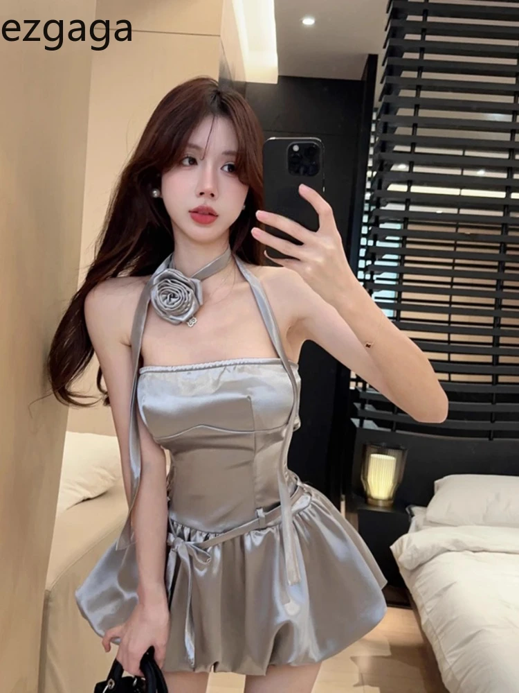 Ezgaga сексуальные мини-платья женские с цветами без бретелек вырезом лодочкой