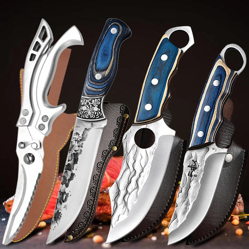 

Professional Forged Boning Knife With Cover Stainless Steel Chef Butcher Fish Fruit Knife Scissors Kitchen Knife Outdoor Hunting