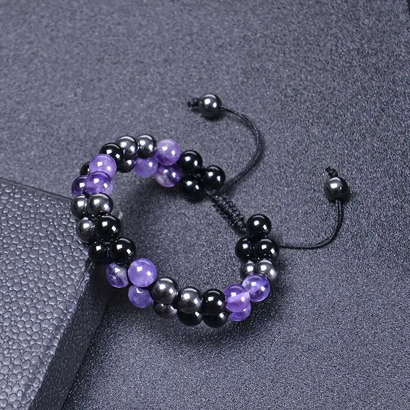 

Natural Amethyst Double Layer Bracelet Body-purify Slimming Healing Stone Bracelet Men Women Slimming Yoga Meditation Jewelry