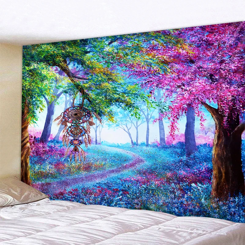 

Sunshine Forest Cherry Blossoms Tapestry Bohemian Decoration Bedroom Girl Tapestries Living Room wall Canvas Wall Art Tapestries