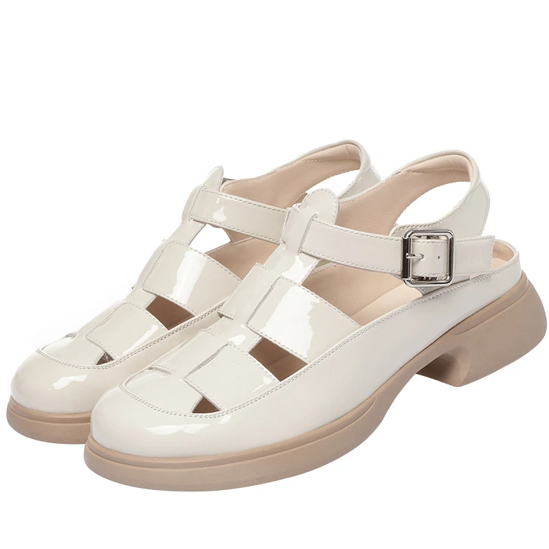 CICIYANG Baotou Roman Sandals for Women 2023 New Summer Woven Openwork One-line Buckle Ladies Shoe Low Heel Black Beige Handmade