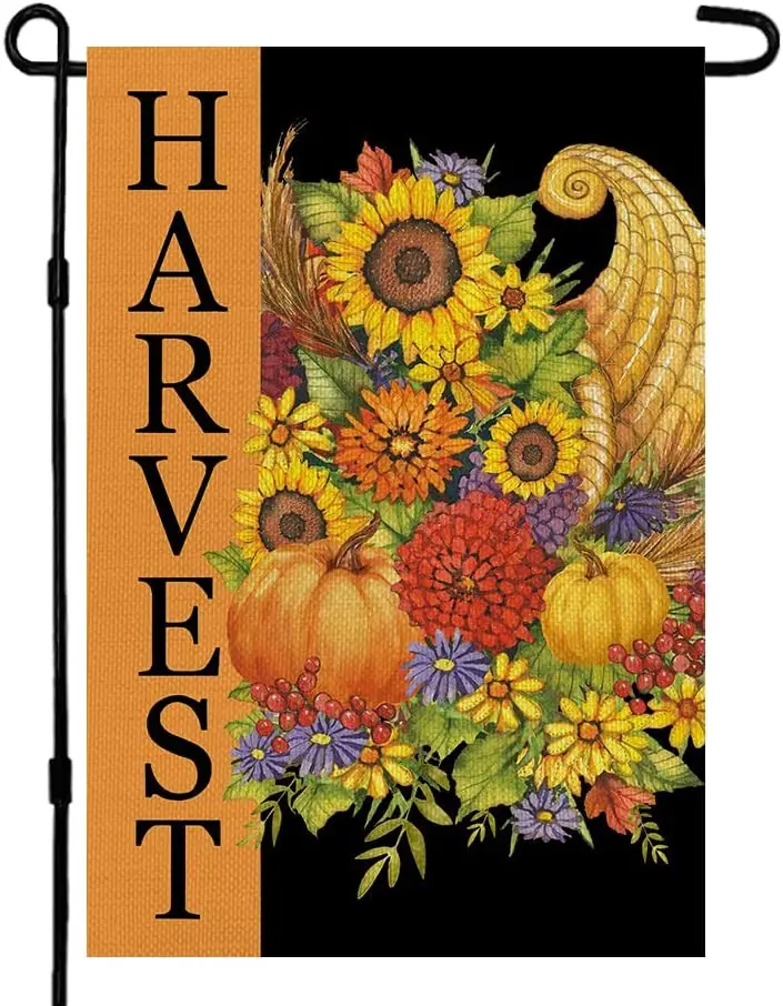 

Fall Thanksgiving Harvest Floral Cornucopia Garden Flag 12x18 Inch Small Double Sided Burlap Welcome Yard Autumn Outside