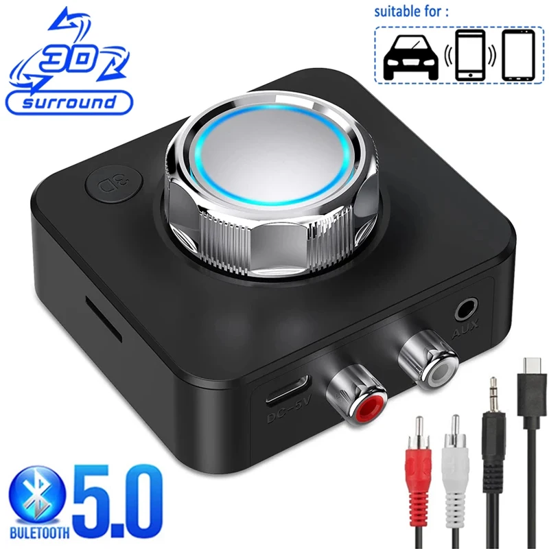 

New 3D Bluetooth 5.0 Audio Receiver Surround Stereo Sound SD TF Card RCA 3.5mm AUX USB Wireless Adapter for CAR Kit Speaker musi