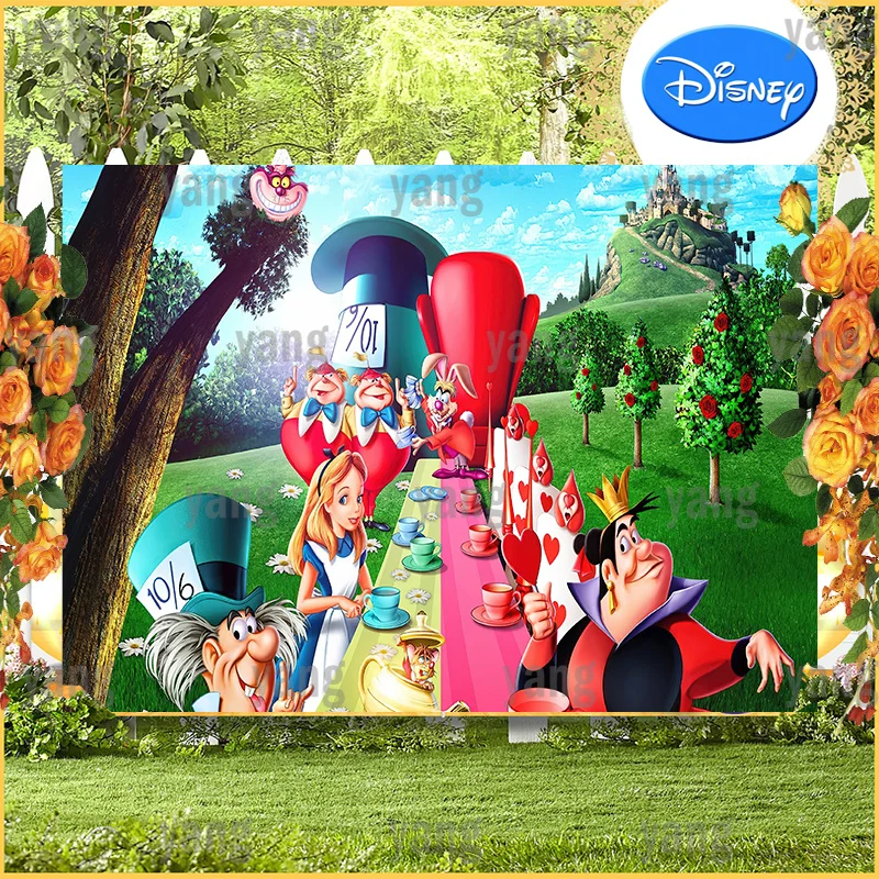 Cartoon Disney Girl Princess Backdrop Outdoor Happy The Elves Dinner Party Decoration Alice In Wonderland Backgrounds Banner