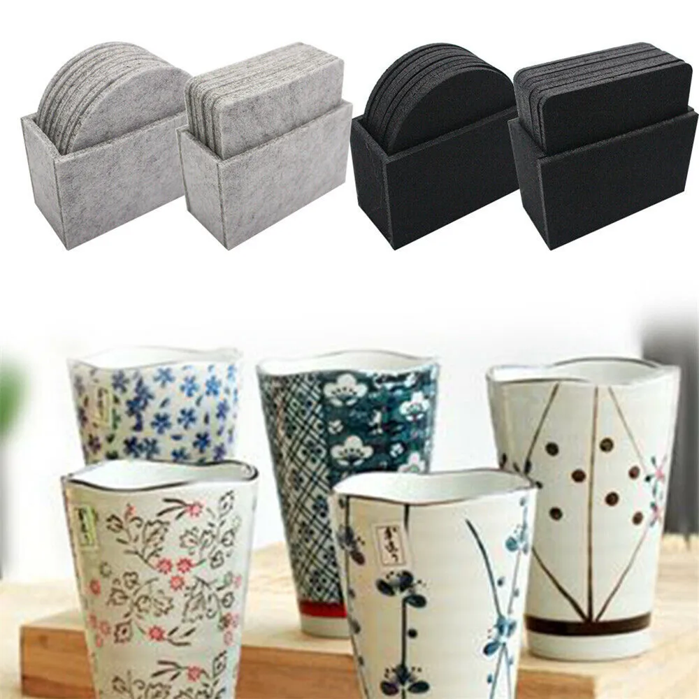 

8pcs Round Square Felt Cup Mug Mat Drink Coasters Heat Insulation Coffee Tea Placemat for Dining Table Pads Kitchen Tableware