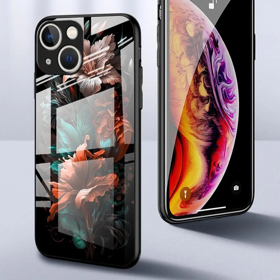 Фото Чехол-накладка из стекла для iPhone 17 Pro Max 16 14 XR 8 Air 13 11 15 Plus 12 с цветочным принтом пионов №3