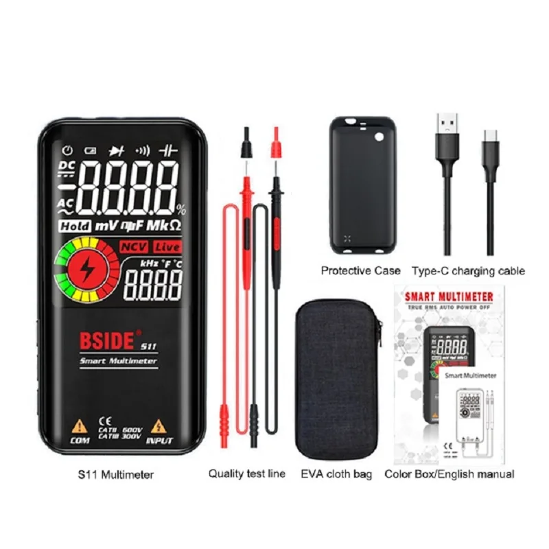BSIDE Цифровой мультиметр 9999 T-RMS 3 5 &quotLCD цветной дисплей DC AC напряжение Емкость Ом