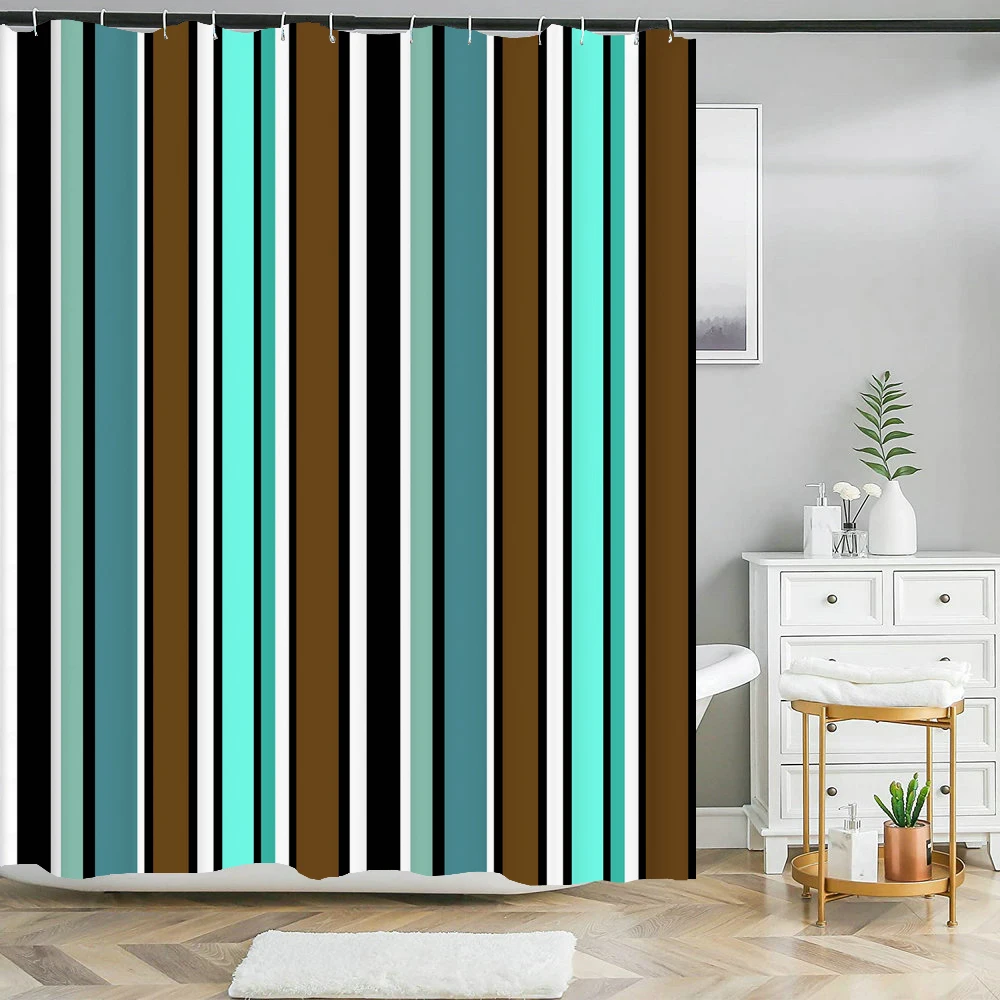 

Vertical Stripes Geometric Printing Bathroom Shower Curtains Frabic Waterproof Polyester Bath Bathroom Curtain with Hooks