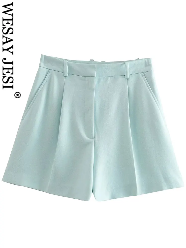 

WESAY JESI Summer Simple Convenient Fashion Office Commuter Women Shorts Elegant Blue Versatile Comfortable Straight Lady Shorts