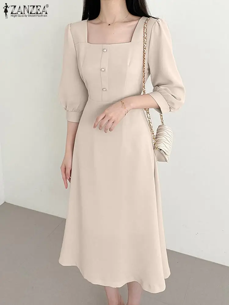 Женский летний офисный сарафан ZANZEA с короткими рукавами-фонариками женское