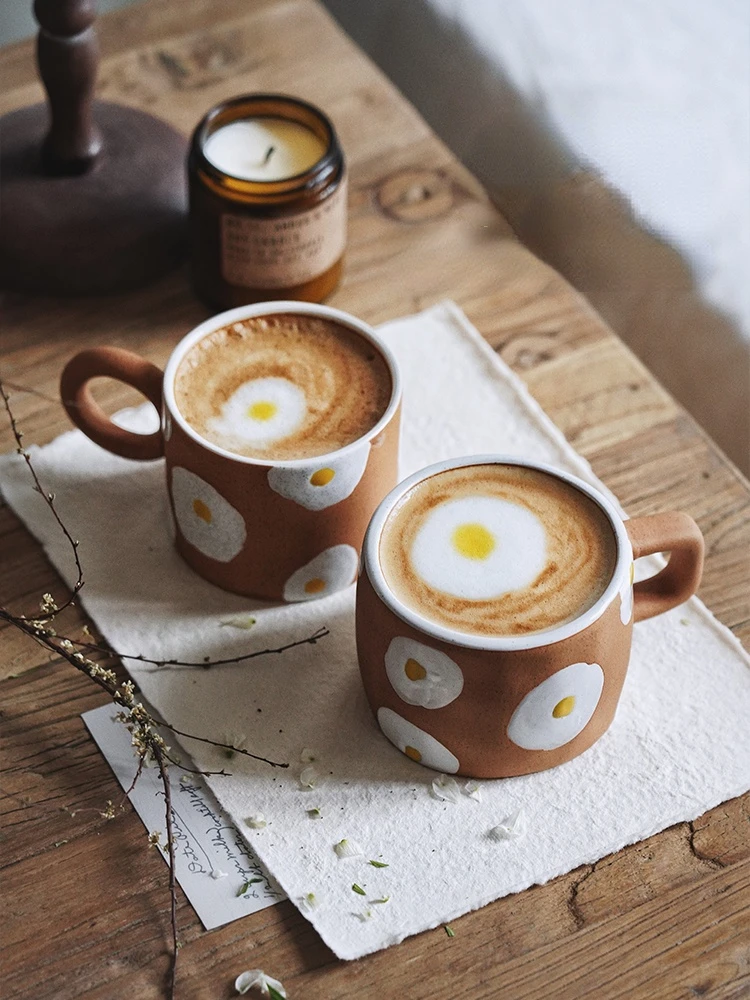 

Ins Style Cartoon Japanese Mug Hand Painted Poached Egg Ceramic Cup Home Office Breakfast Mugs Tea Water Milk Coffee Cup