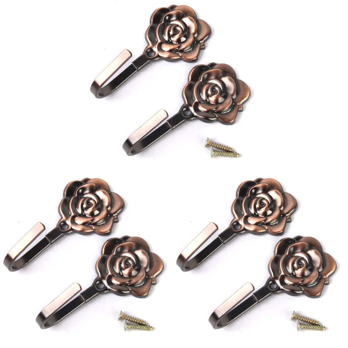 

6 pcs Vintage Rose Curtain Tieback Tassel Hooks Door Wall Hook (Copper)