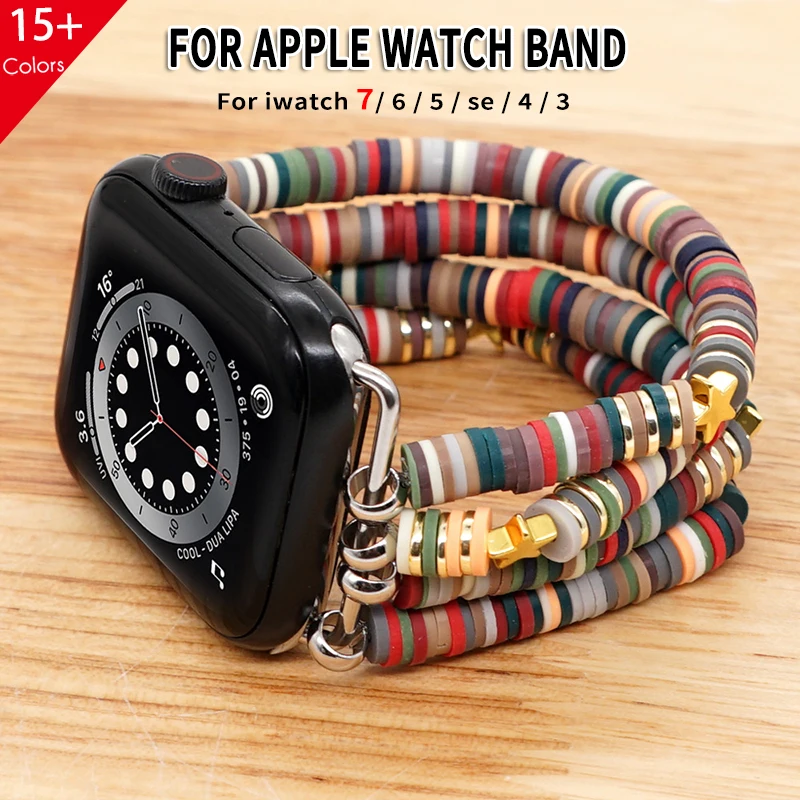 

Ремешок с бусинами для Apple Watch 6 5 40 мм, мягкий керамический браслет в богемном стиле, цветной плетеный браслет ручной работы для IWatch Series