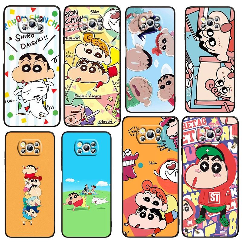 

Anime Crayon Shin-chan For Xiaomi Civi Mi Poco X4 X3 NFC F3 GT M4 M3 M2 X2 F2 Pro C3 4G 5G Soft TPU Cover Black Phone Case