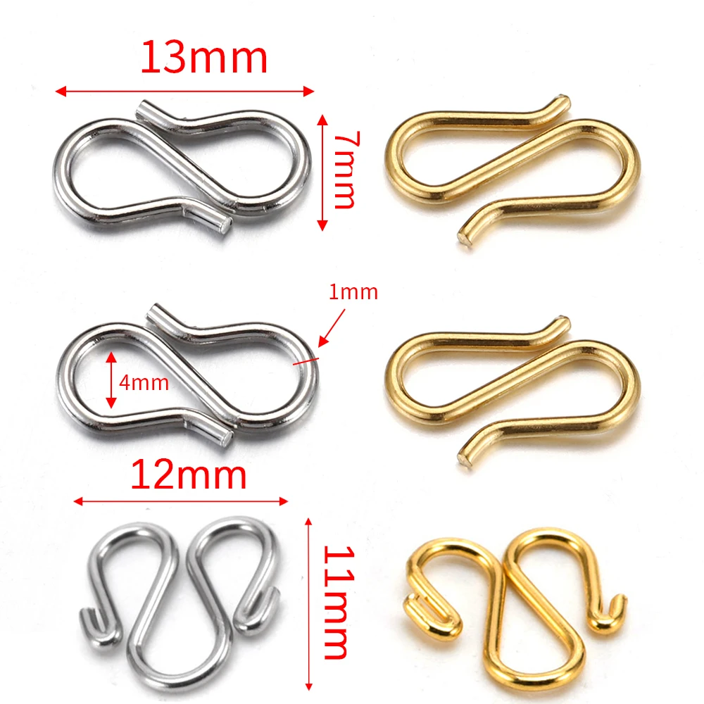 20pcs/Lot Stainless Steel S/W Shape Clasps Connect Hooks Connector Necklace End Closure for DIY Jewelry Making Bracelet Findings