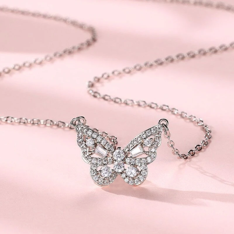 

Choker Necklaces for Women Silver Pendant Y Necklace Butterfly Rhinestones Necklace Adjustable Chain for Teen Girl Women