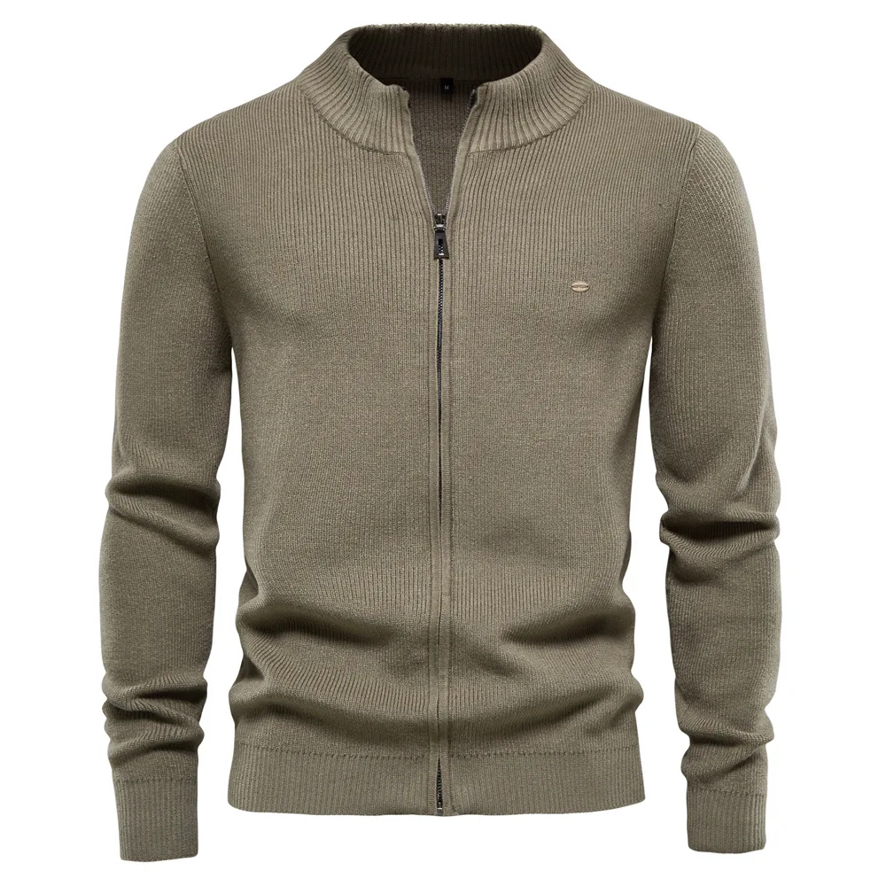 Men's Cardigan Mens Thicken Zipper Sweaters Coat Autumn Solid Color  Stand Collar Cardigans For Men Fashion Basic Clothing