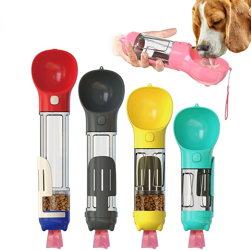 

Portable Dog Water Bottle Food Feeder Drinker 3 In 1 Poop Dispenser Dogs Feeding Multifunction Pet Outdoor Travel Drinking Bowl