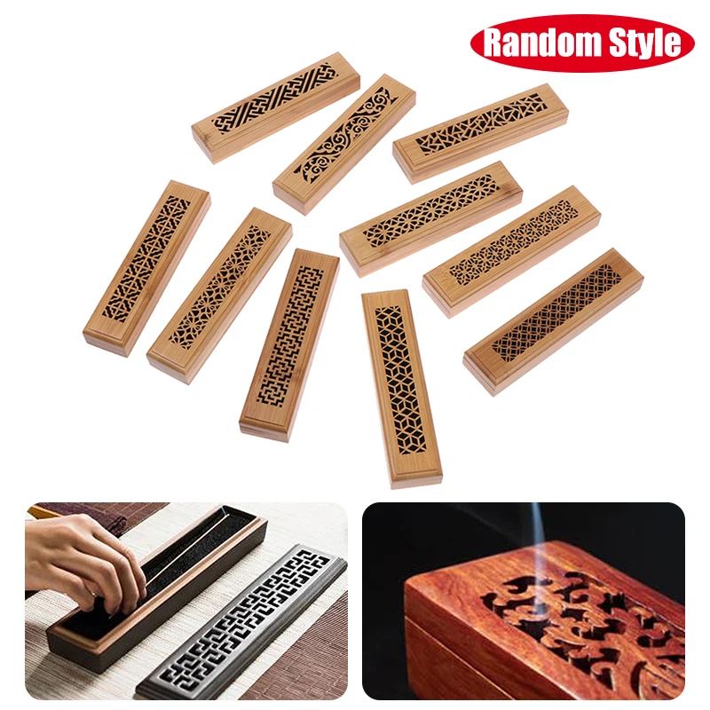 

1Pc Bamboo Wood Incense Stick Holder Burning Joss Insence Box Burner Ash Catcher Home Decoration Random Style