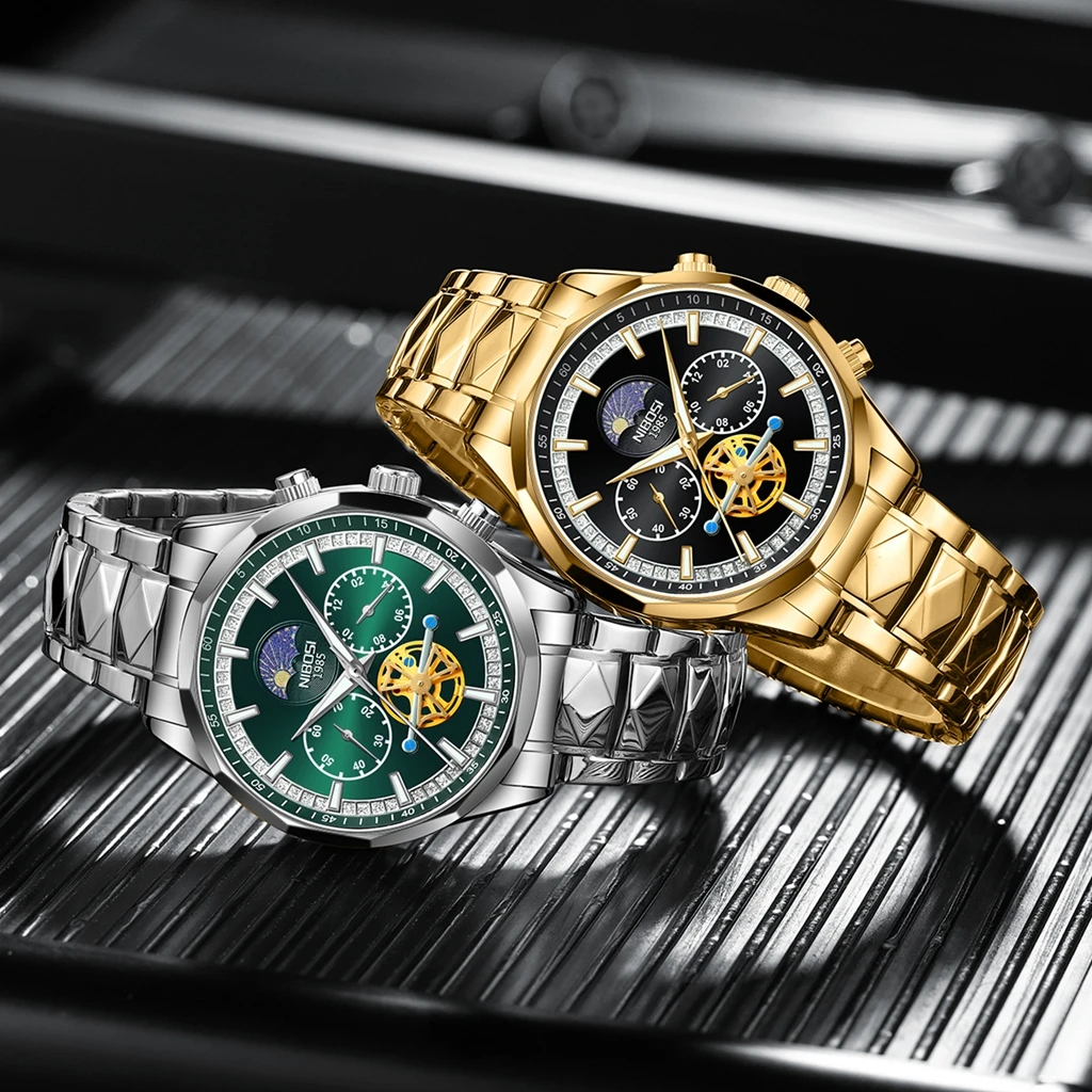 Роскошные Кварцевые часы NIBOSI 2024 для мужчин спортивные водонепроницаемые