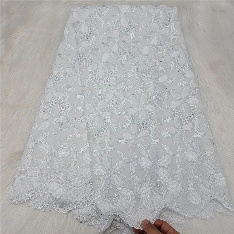 

White African Cotton Fabric Embroidery Swiss Voile Lace Cloth 2022 Nigerian Dress Material Tissu Africain Broderie Coton NC40