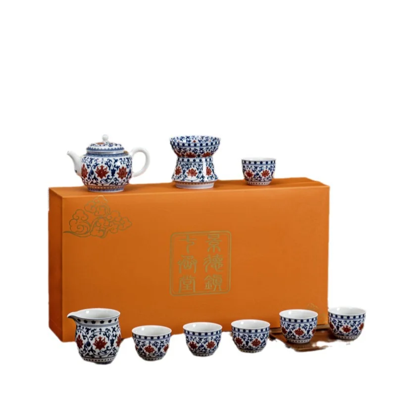 Цзиндэчжэнь Qitang синий и белый фарфор глазурованный красный набор ветвей