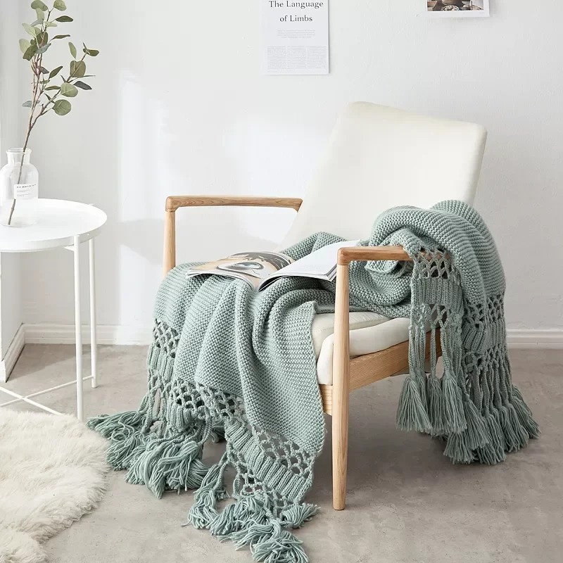 

Однотонное дизайнерское одеяло с кисточками, переносное домашнее вязаное одеяло для дивана, портативное одеяло для путешествий