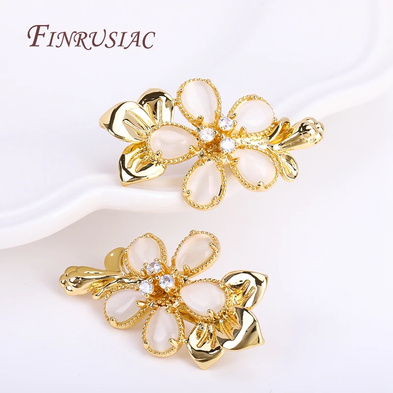 застежка для бус 23x39 мм 18K позолоченные опаловые цветы жемчужная застежка, инкрустированные цирконами Латунные Застежки DIY ручной работы жемчужное ожерелье декоративные компоненты
