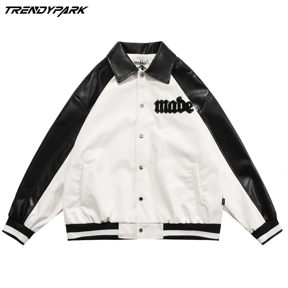 

Куртка-бомбер мужская с вышивкой, винтажная мотоциклетная куртка в стиле пэчворк, уличная одежда в стиле Харадзюку, куртка из искусственной...