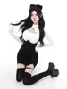 Black Korean Style Two-piece Set Women Bodycon Elegant Sexy Party Mini Skirt Suit 2023 Y2k White Blouse + Split Suspenders Skirt 1