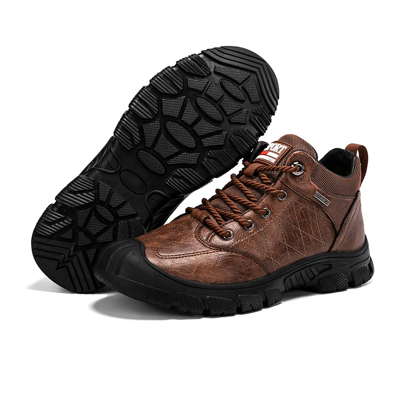 HIKEUP Men‘s Walking Shoes Padded Bag Head Men Shoes Business Work Casual Shoe Hiking Sport Genuine Leather Warm Non-Slip