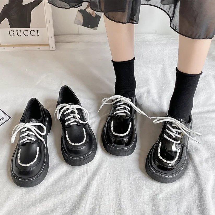 

Осень 2023, женские туфли на плоской подошве, модные женские туфли на шнуровке, туфли с большой головой