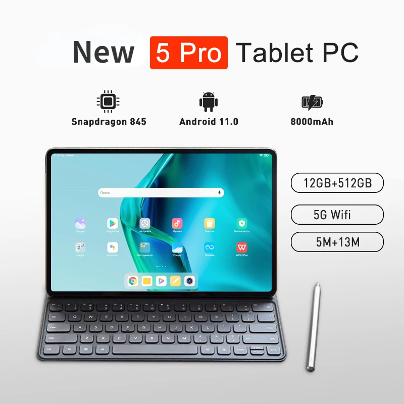 

2023 New HD Screen Global Tablet Snapdragon 845 Android 12.0 12GB RAM 512GB ROM Tablette PC 5G Dual SIM Card Or WIFI TABL