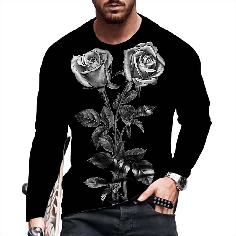

Men's Long Sleeve Shirts European and American Popular 3D Digital Printing Round Neck Pullovers 2022 New