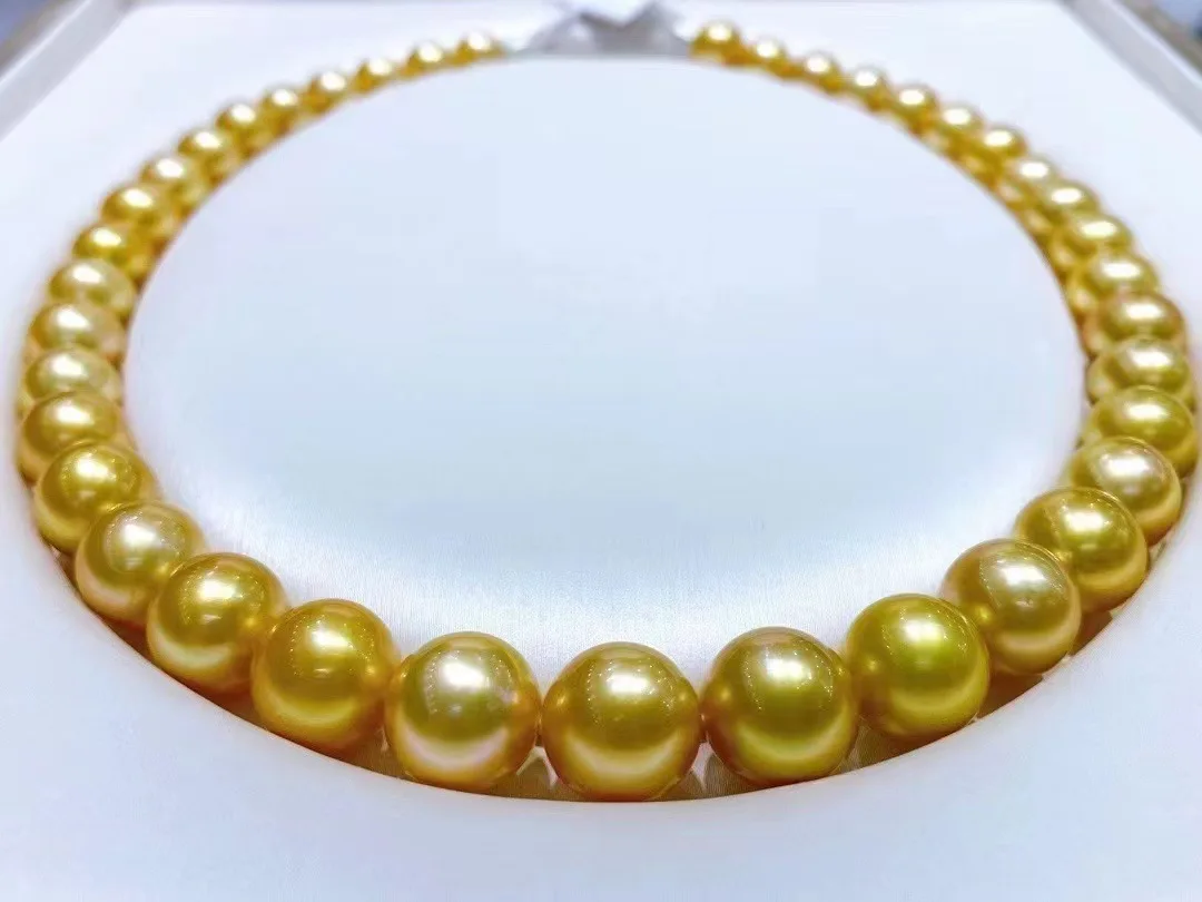 

Huge Charming 18inch Natural South Sea Genuine Golden Round Pearl Necklace Free Shipping For Women Jewelry Pearl Necklace Chain