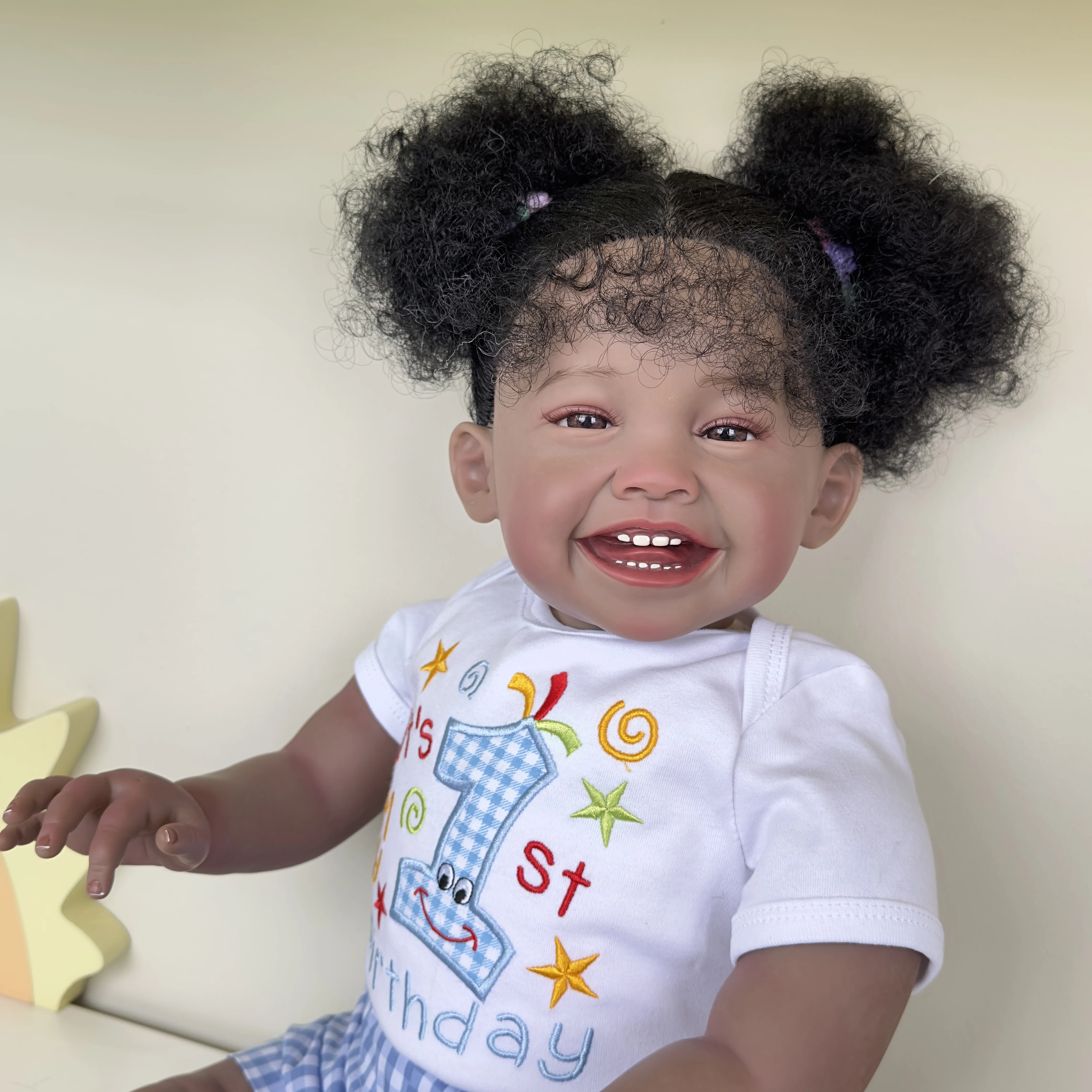 24inch Mila Dark Brown Skin Reborn Toddler Girl Doll Happy B