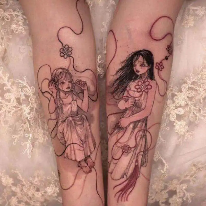 

Sdotter 2PCS Bueatiful Girl Colorful Fake Tattoo Stickers For Men Women Arm Body Art Waterproof Temporary Tattos Party Flash Tat