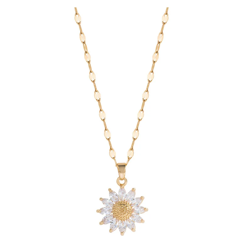 

New Gold Zircon Sunflowers Pendant Personality Party Fresh Fashion Necklace Accessories