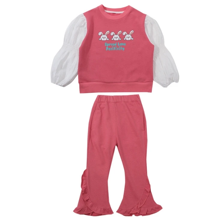 

Retail 2023 New Baby Girls Spring Cute Cartoon Sets, Bunny Top+ Pants 2-7T