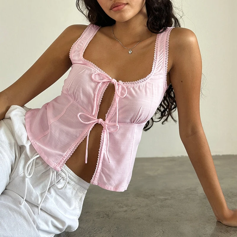 Кроп-топ женский кружевной с бантом ажурный жилет глубоким вырезом на спине