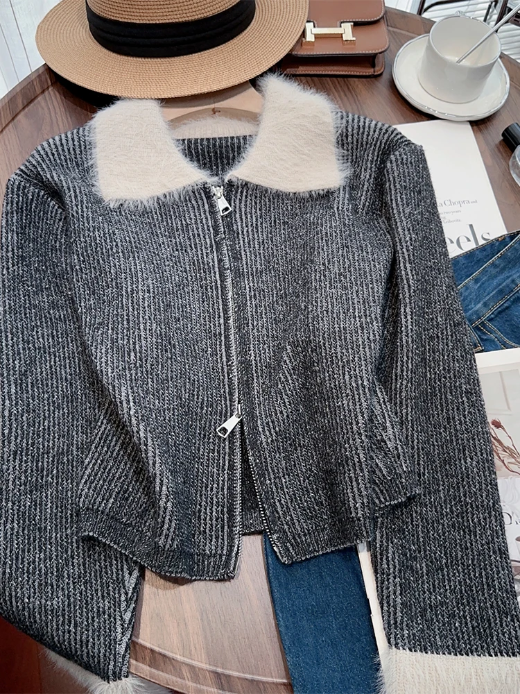 Женский розовый полосатый кардиган кашемировый свитер Harajuku корейский с длинными