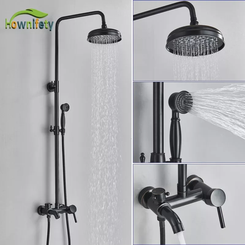 

Black Bronze Bathroom Shower Faucet Mixer Wall Mount Hot Cold Swivel Rotation Antique Brass Bath Shower For Bathroom