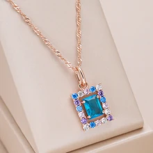 Kienl Fashion 585 Rose Gold Color Square Pendant Necklace for Women Blue Natural Zircon Accessories High Quality Daily Jewelry