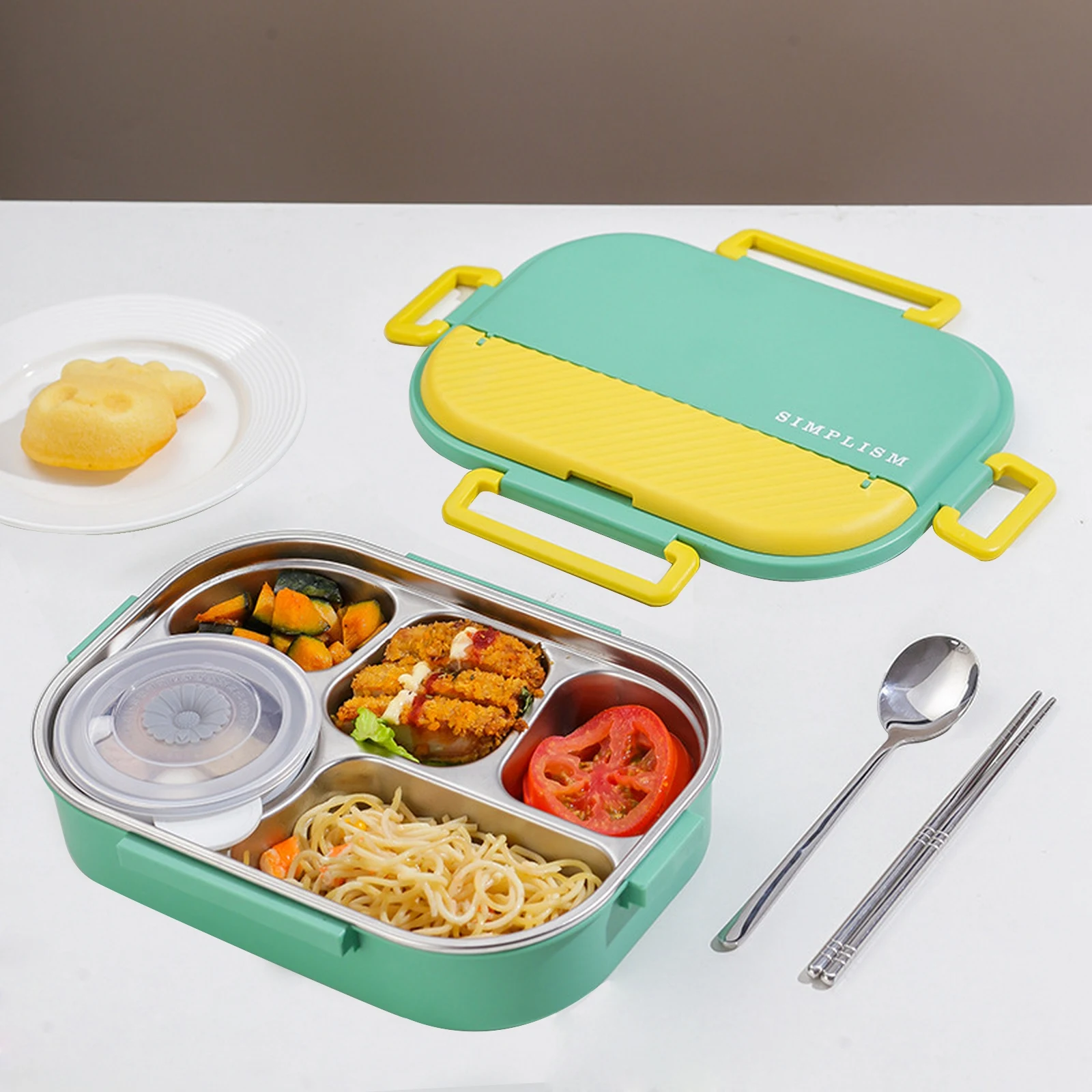

Portable Lunch Box Cartoon Student Food Storage Stainless Steel Microwave Kids Lunch Box with Compartments Bento Box