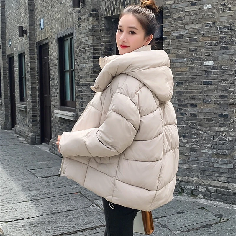 2023 Women New Winter Parkas Cotton-padded Coat  Short  Loose Hooded Overcoat Thicken Bread Clothes Warm Coats Solid