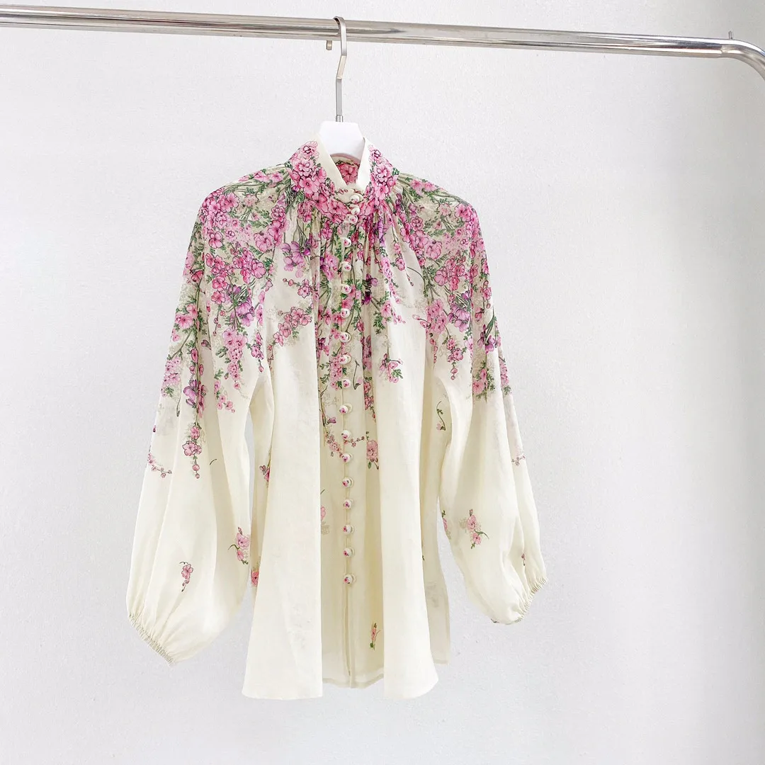 Female Clothing Shirt Linen Top Women Blouse Clothing Woman Clothes Lantern Sleeve Women's Shirt