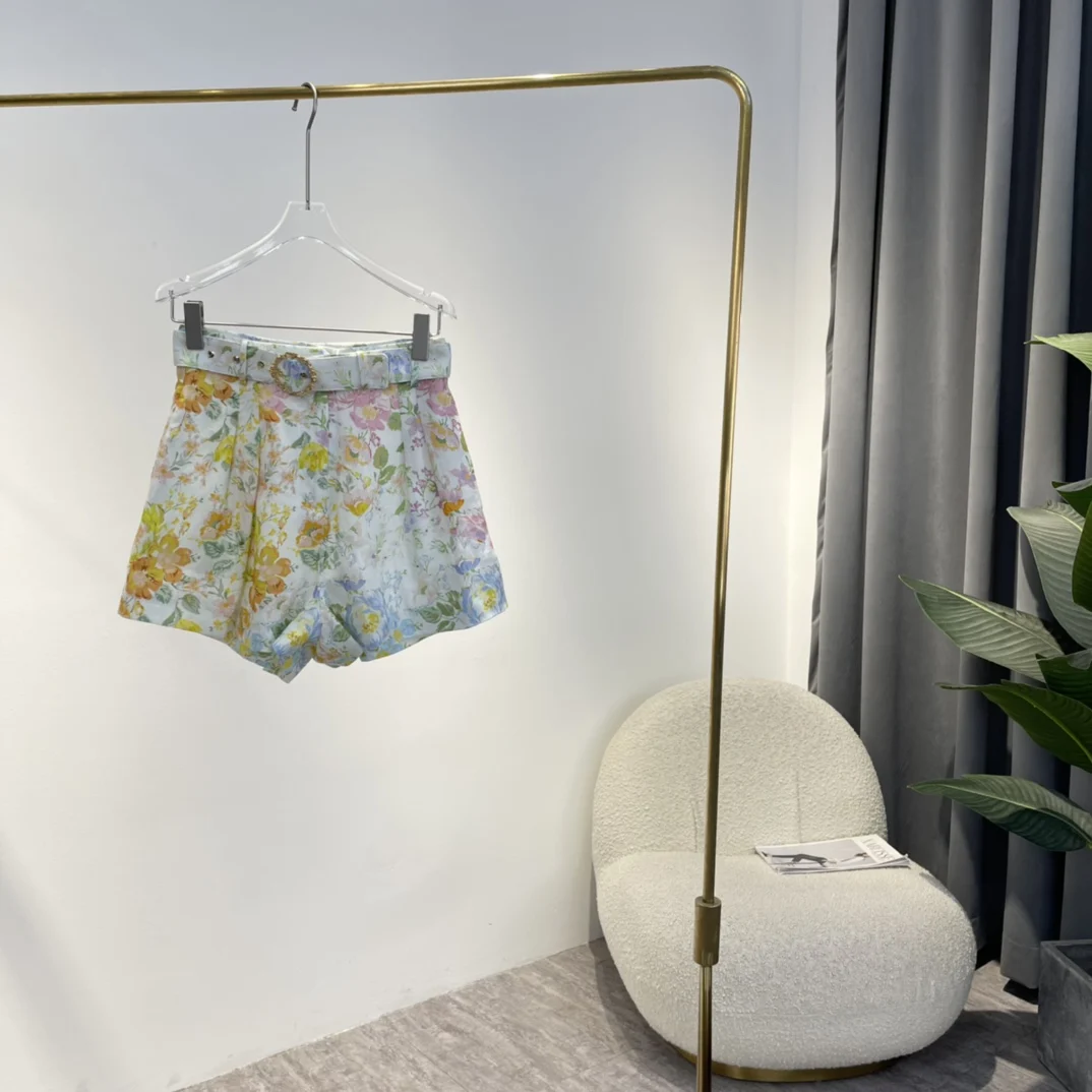

Женские шорты с цветочным принтом, универсальные шорты с поясом, весна-лето 2022