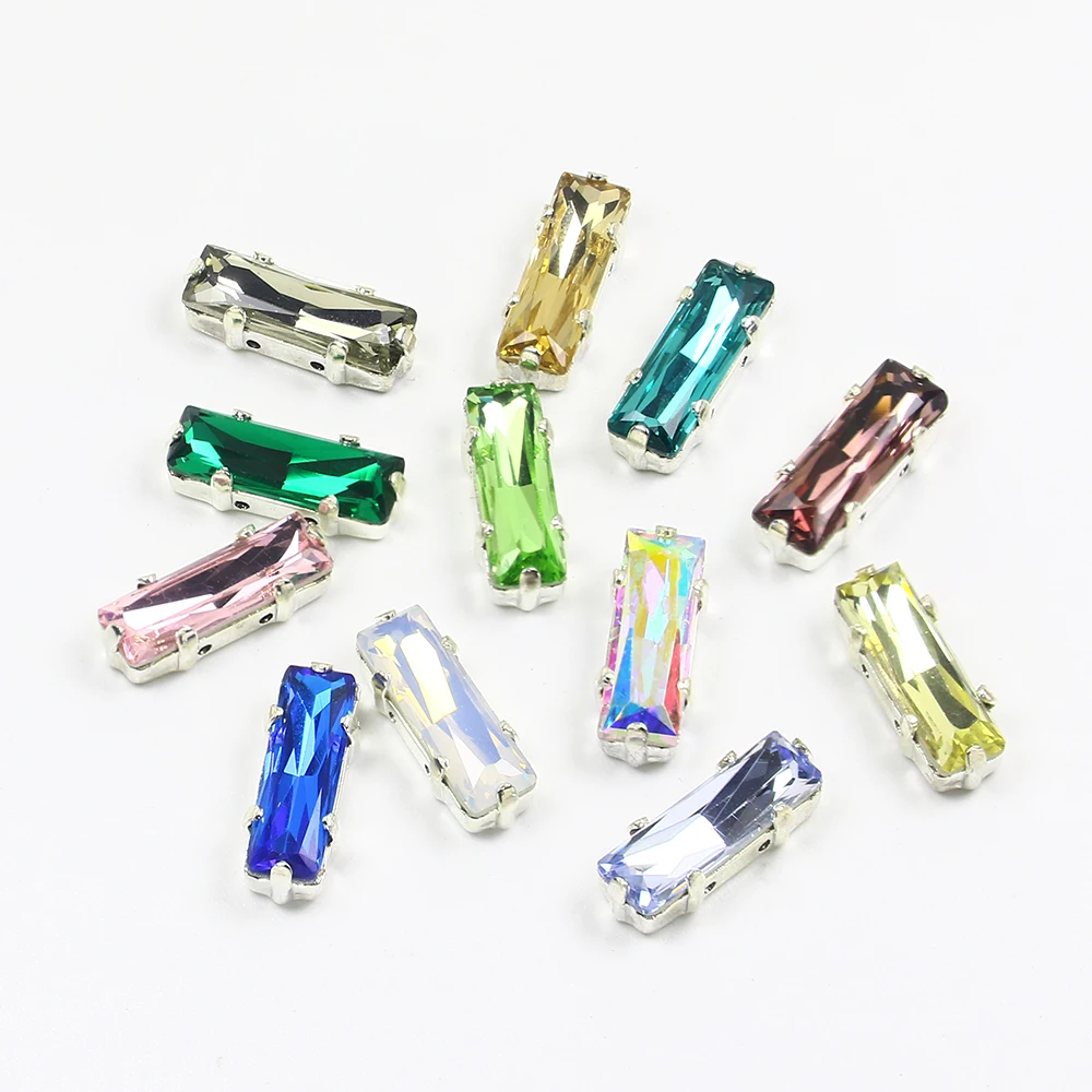 

Кристаллы Стразы K9 прямоугольной формы с серебряным креплением, свободные для рукоделия, одежды, декоративные поделки, украшения, сумка для...