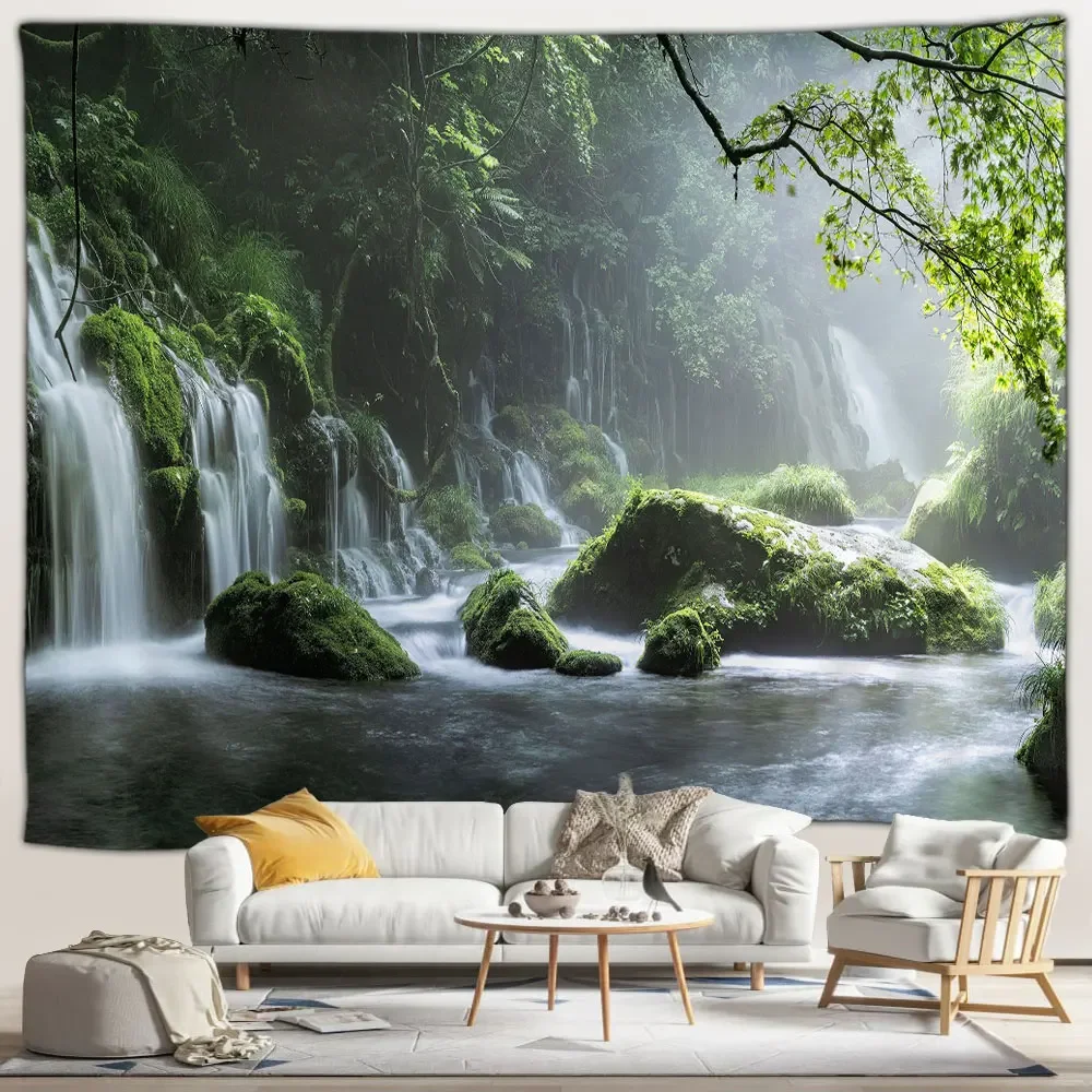 Лесной водопад фотообои тропические растения пейзаж домашний сад настенное